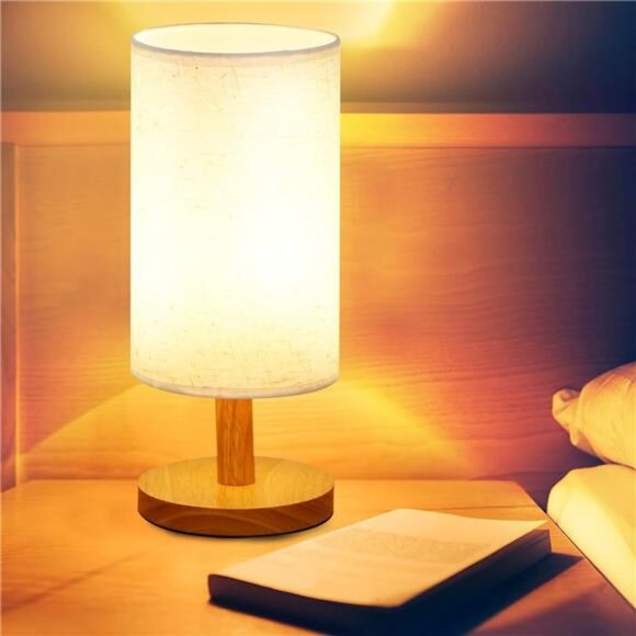 AFROG Table Lamp for Bedroom - 3 Way Dimmable Nightstand Lamp with Round Flaxen - Picture 3 of 8